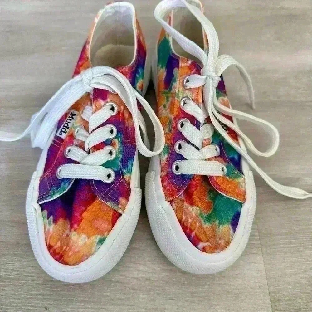 Kids Mudd Tie Dye Canvas Sneakers Rainbow Print Lace Up Shoes Size 10